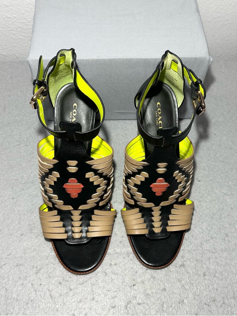 COACH Lorrie woven leather T-strap high-heel sandals - Picture 4 of 11